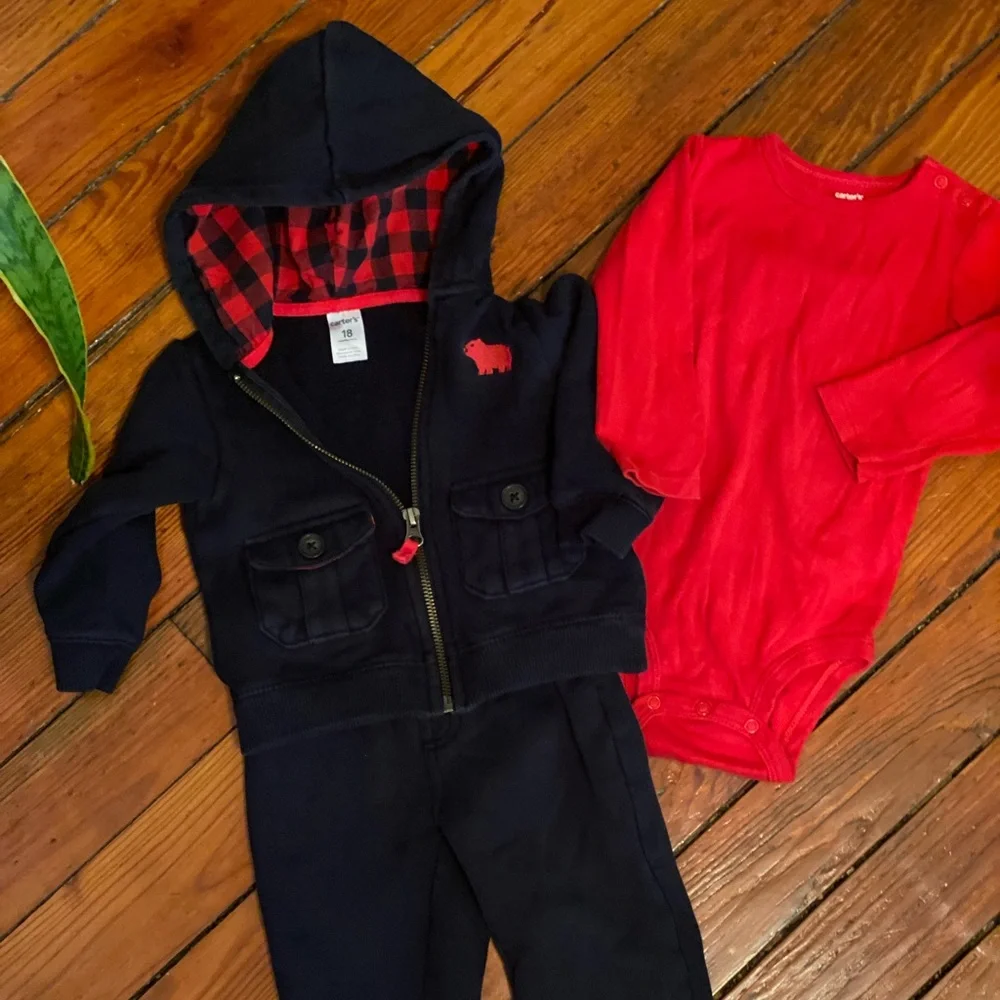 Carters Gingham Red & Black Outfit Size 18 Months